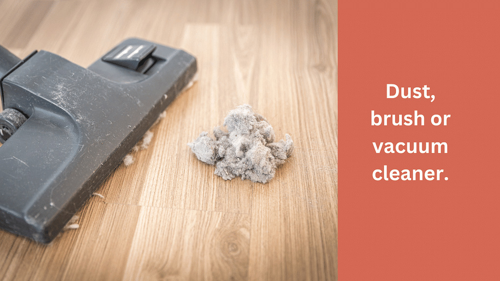 Getting rid of dust, debris or pet fur by broom, brush or vacuum cleaner.